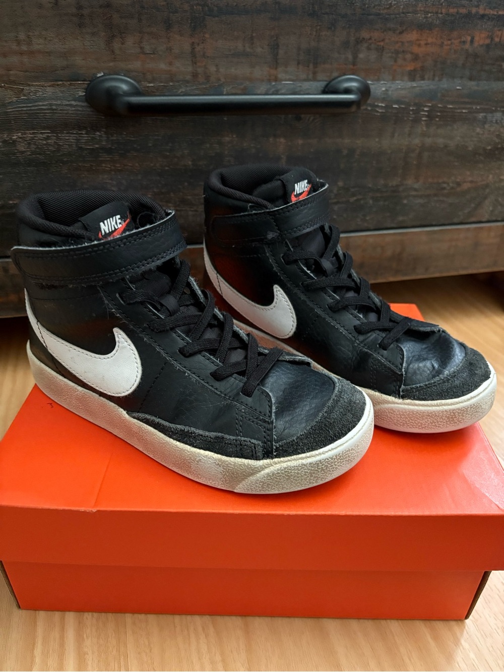 Nike Kids Black High-Top Sneakers with White Swoosh